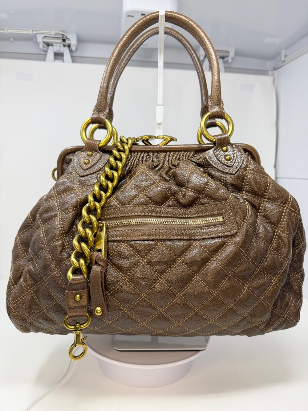 Marc Jacobs Stam Quilted Brown contrast stitch/ maroon suede interior Fall 2005
